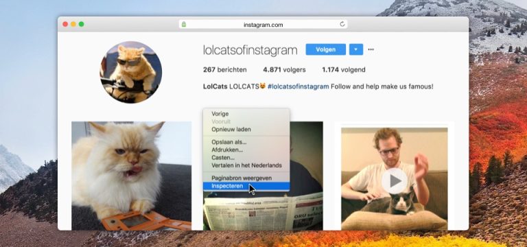 Instagram foto uploaden Chrome inspect